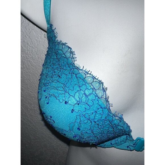 VICTORIA Secret Lace Turquoise Very Sexy Push-Up Bra 32DDD Strapped Back B - Picture 4 of 7